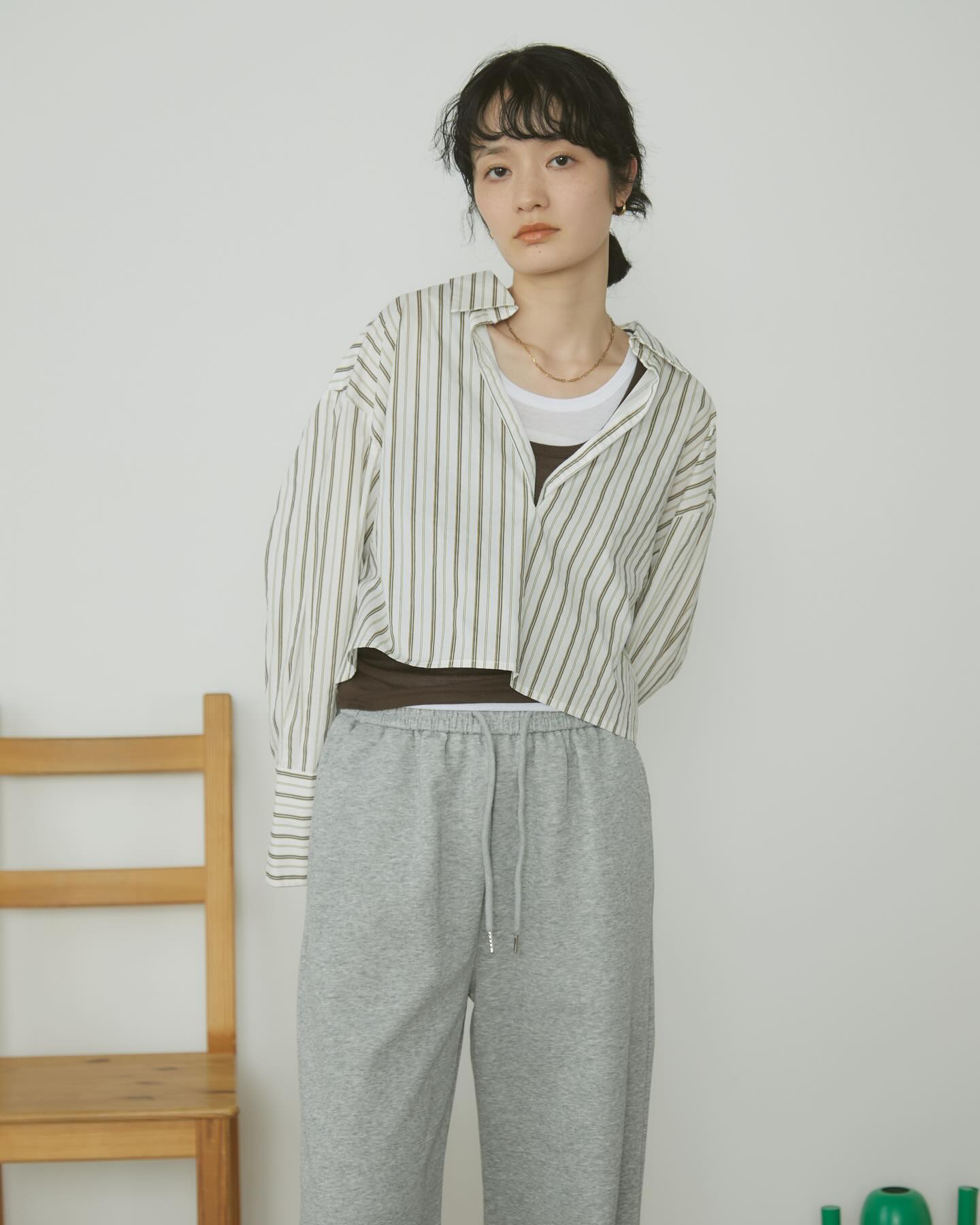 多條紋短款 Skipper 襯衫